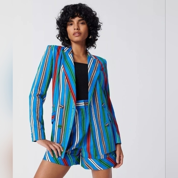 DVF NWT Shiana Two Shorts Stripes Blue Multi - Picture 1 of 11